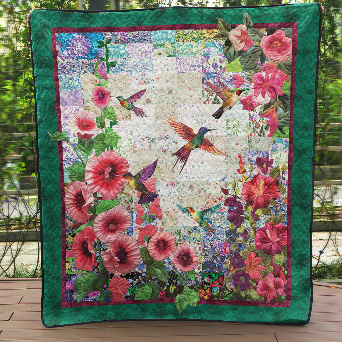 Hummingbirds And Hollyhocks CLT1111108H Art Quilt