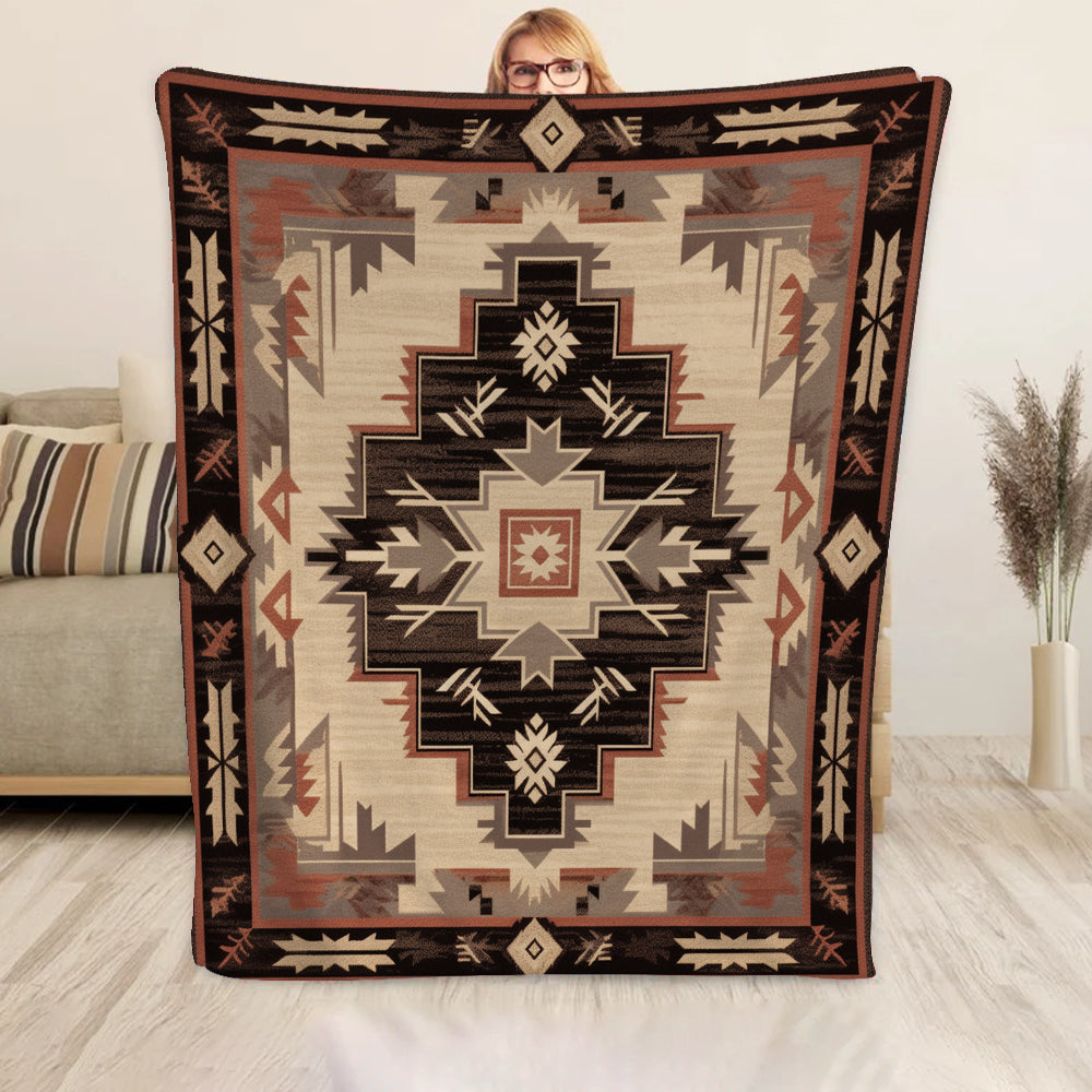 Native American Sherpa Fleece Blanket | Brown Blended Stars Warm Sherpa Fleece buying Blanket