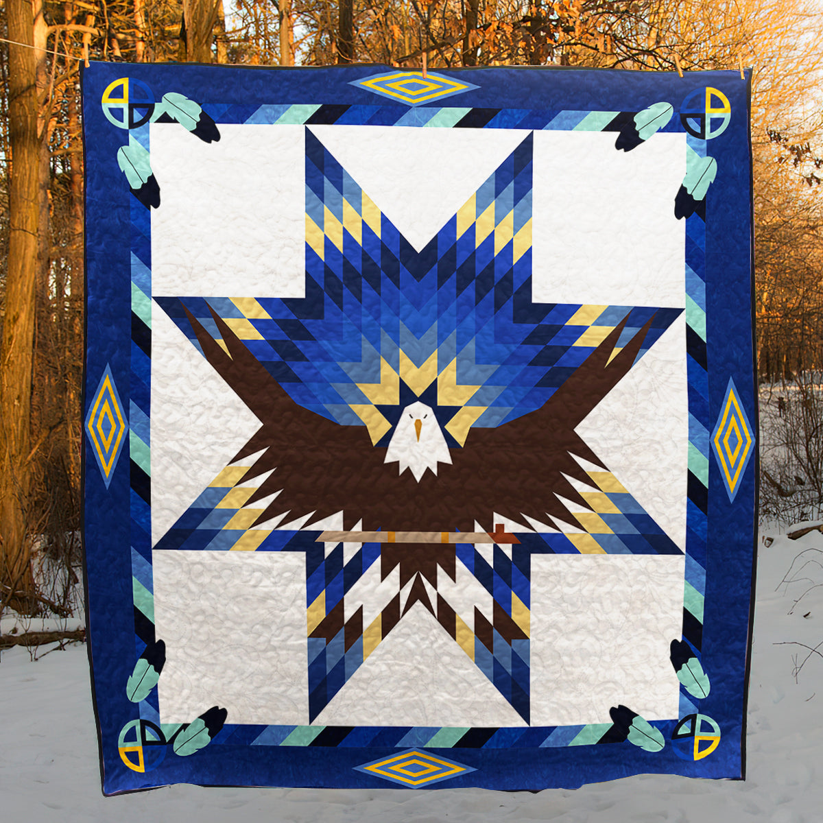 Native American Inspired Blue Eagle Art Quilt HM03082301BL