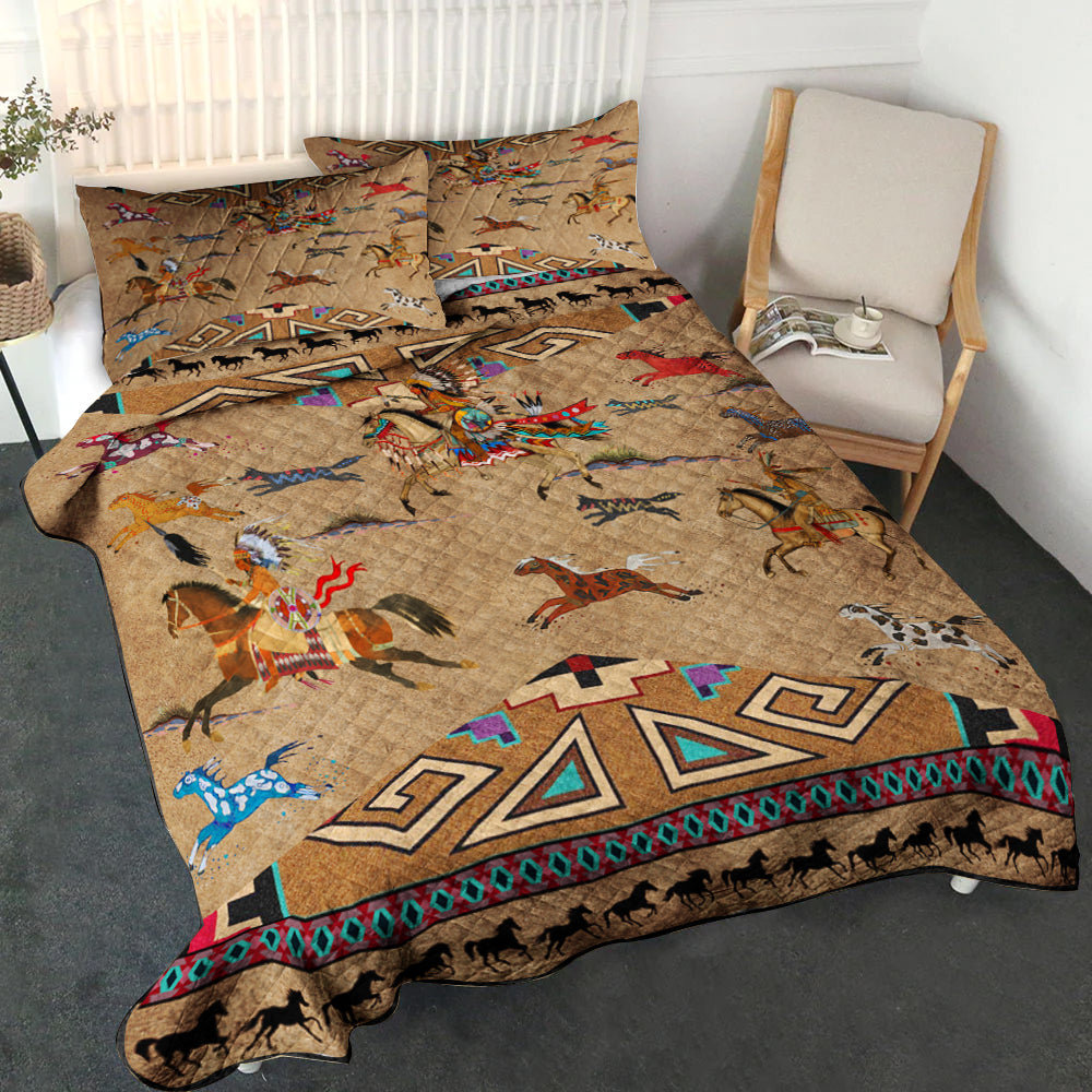 Native American Inspired Horses Quilt Bed Set TL030607QS