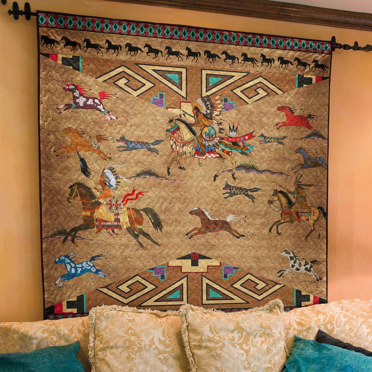 Native American Inspired Horses Art Quilt TL240503Y