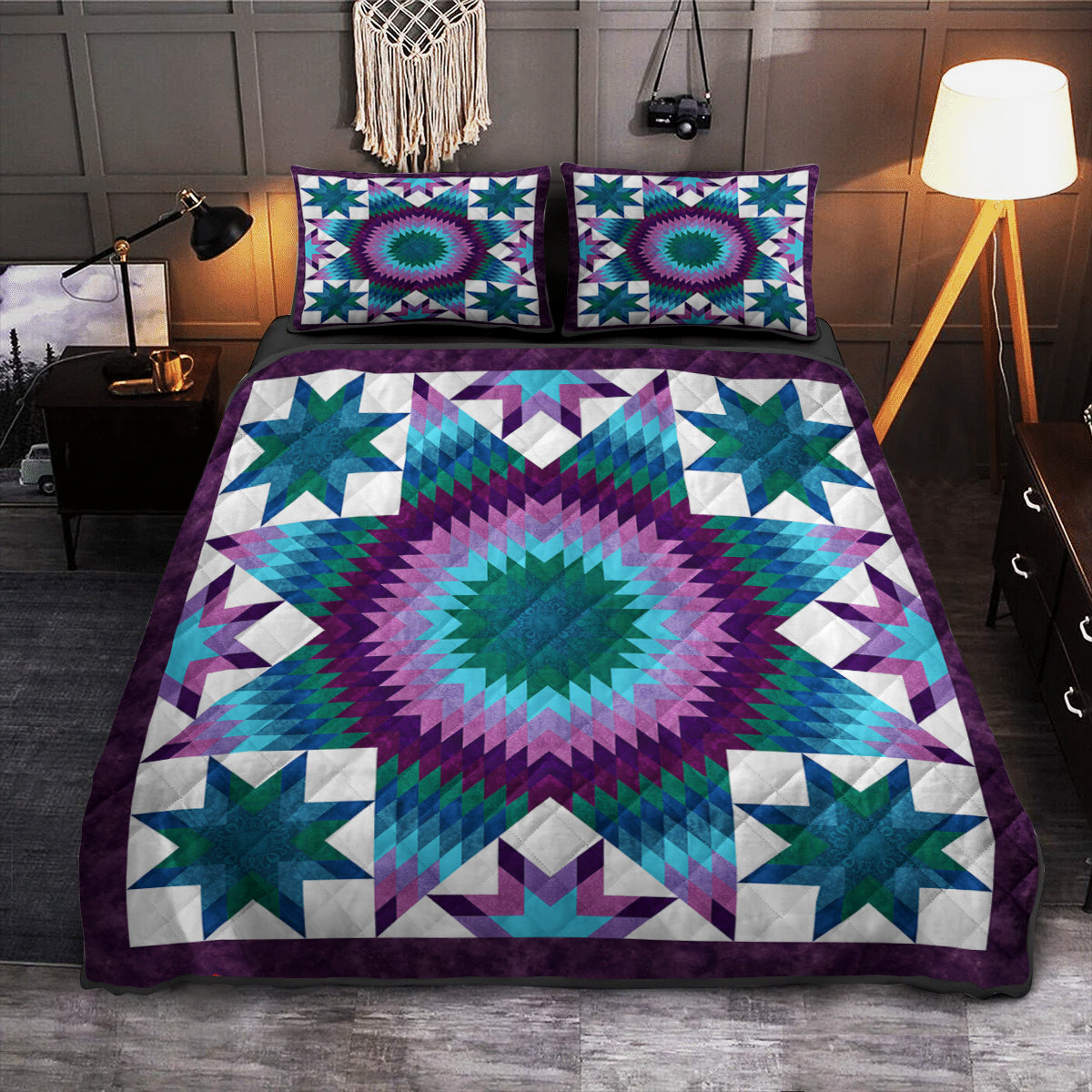 Native American Inspired Purple Star Bird Quilt Bed Set TL260509Y