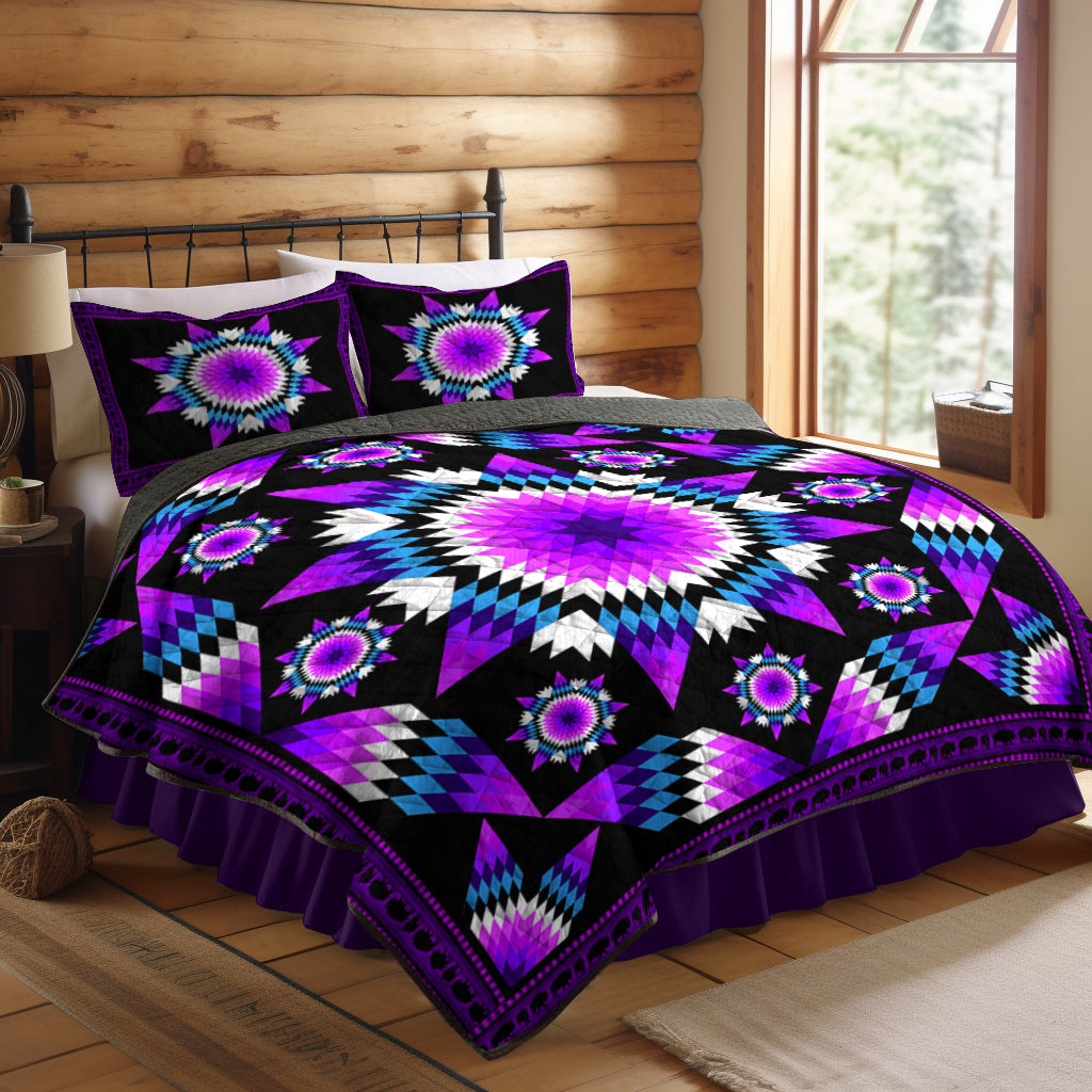 Native American Inspired Star Purple Quilt Bed Set TM240901