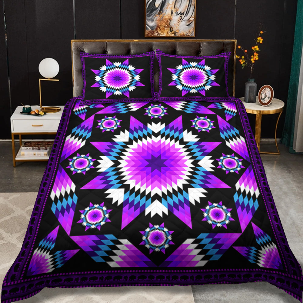 Native American Inspired Star Purple Quilt Bed Set TM240901