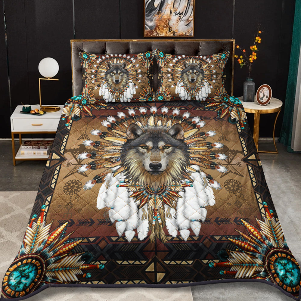 Native American Inspired Wolf Spirit Quilt Bed Set CLH1609008