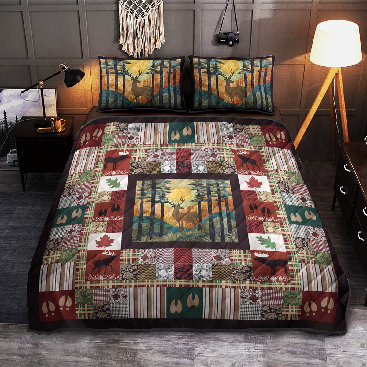 Patchwork Deer Moose CLM2210177B Quilt Bed Set