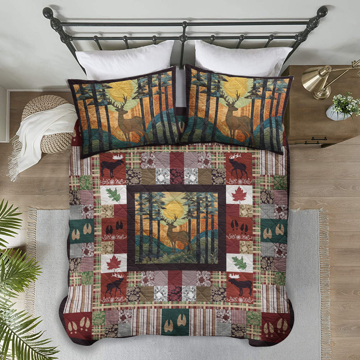 Patchwork Deer Moose CLM2210177B Quilt Bed Set