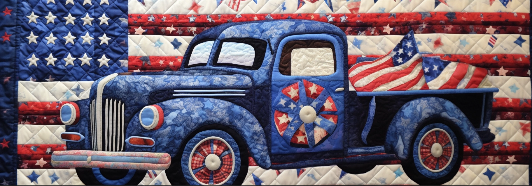 Patriotic Car TAI280224035 Quilted Table Runner