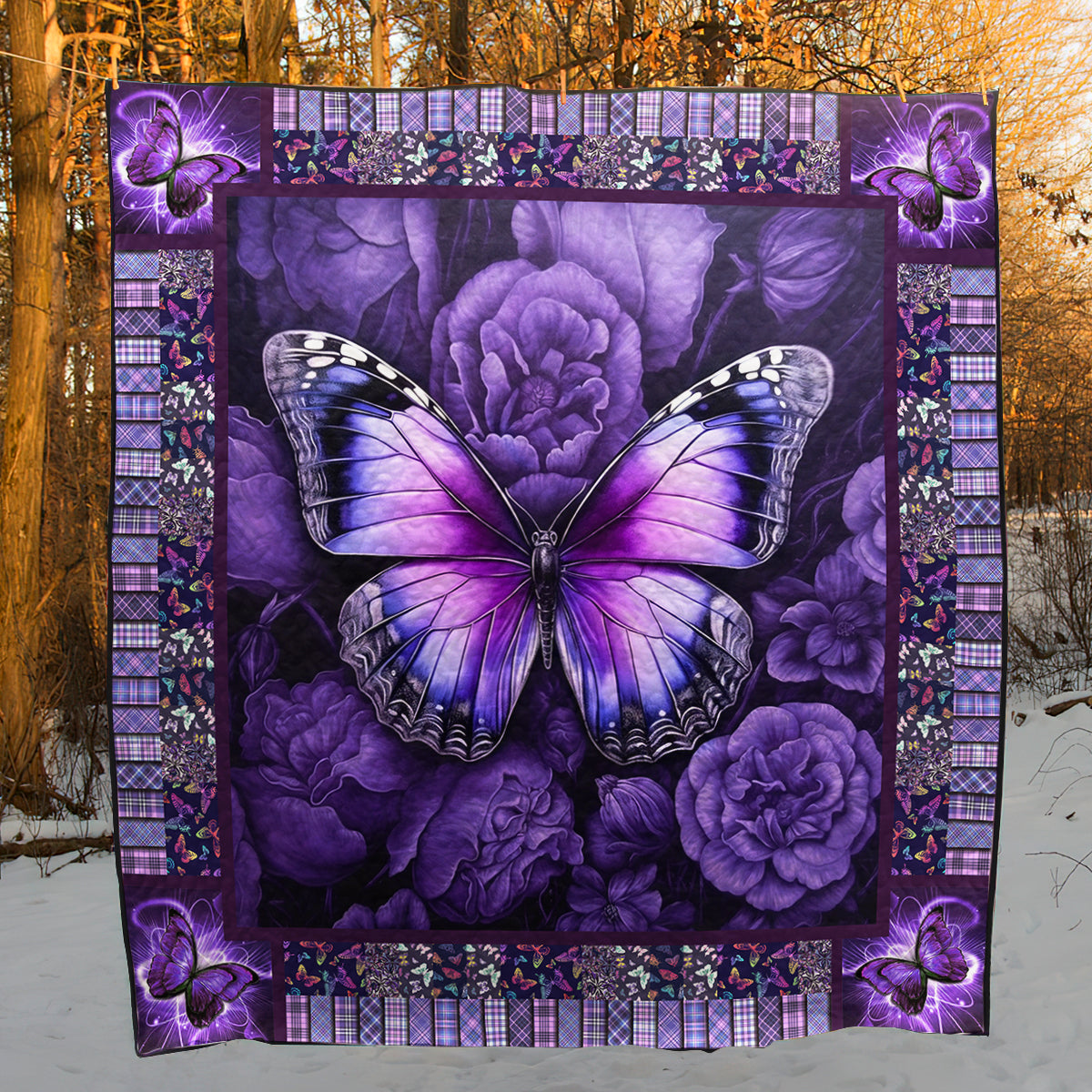 Purple Butterfly Flower CLA0710605Q Art Quilt