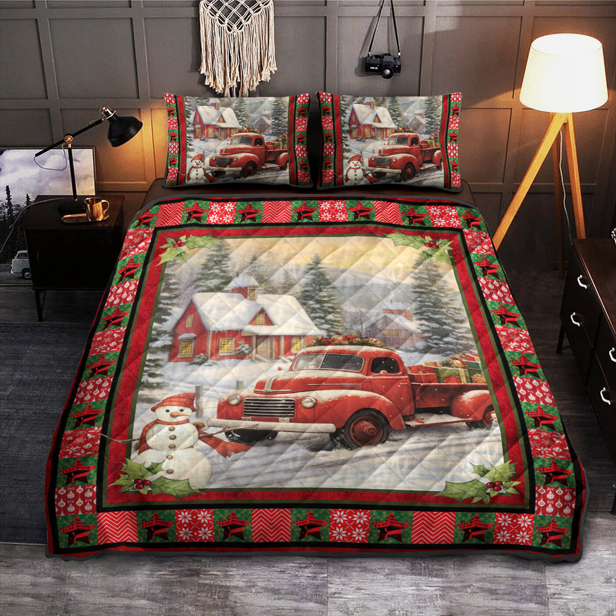 Red Truck Christmas Quilt Bed Set TL140917