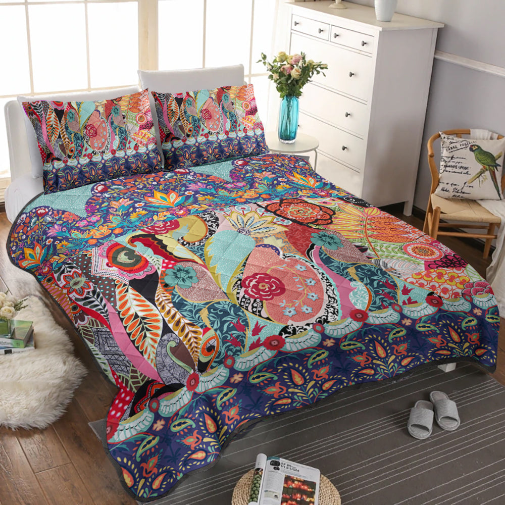 Red Turquoise Floral Jules CLA0111366B Quilt Bed Set