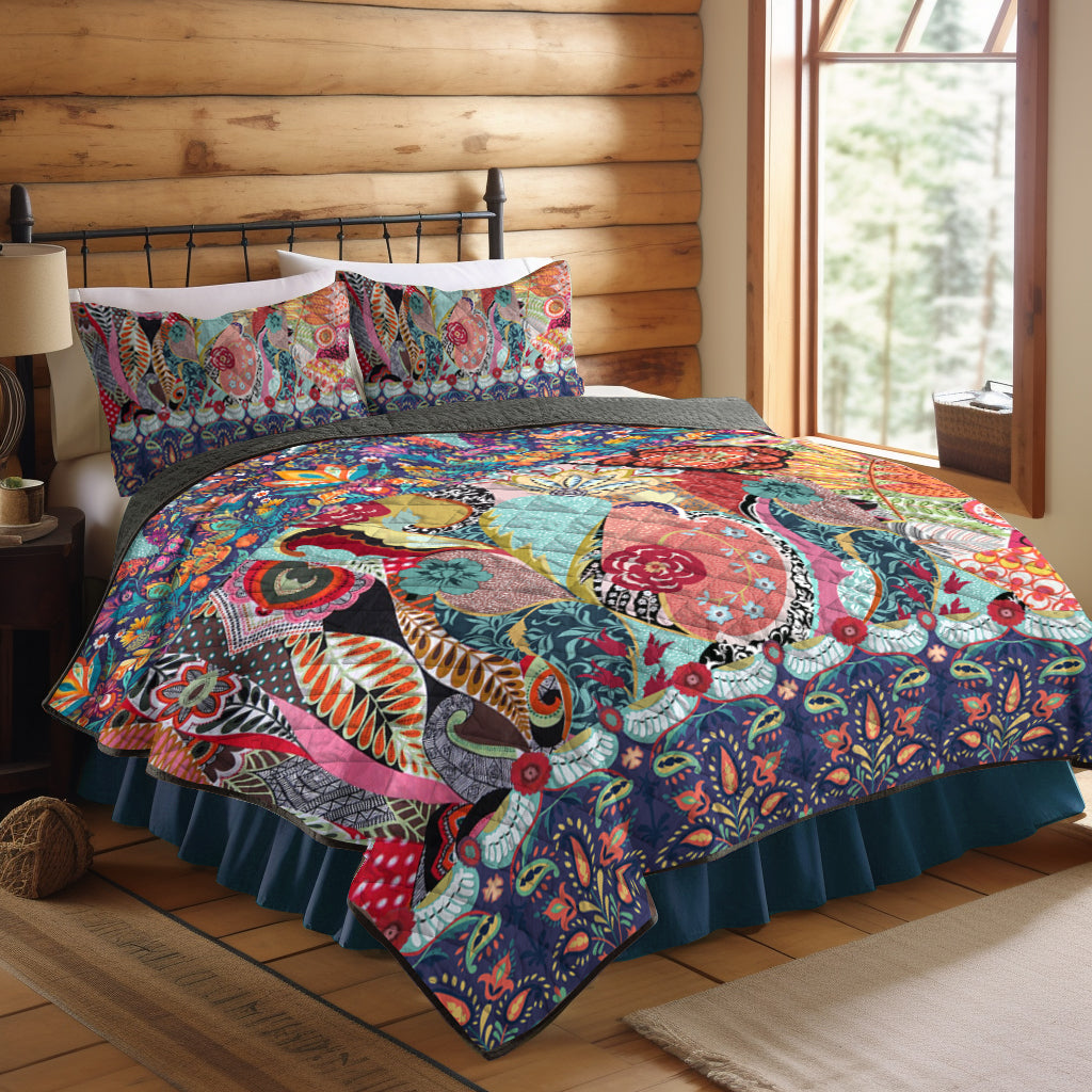 Red Turquoise Floral Jules CLA0111366B Quilt Bed Set