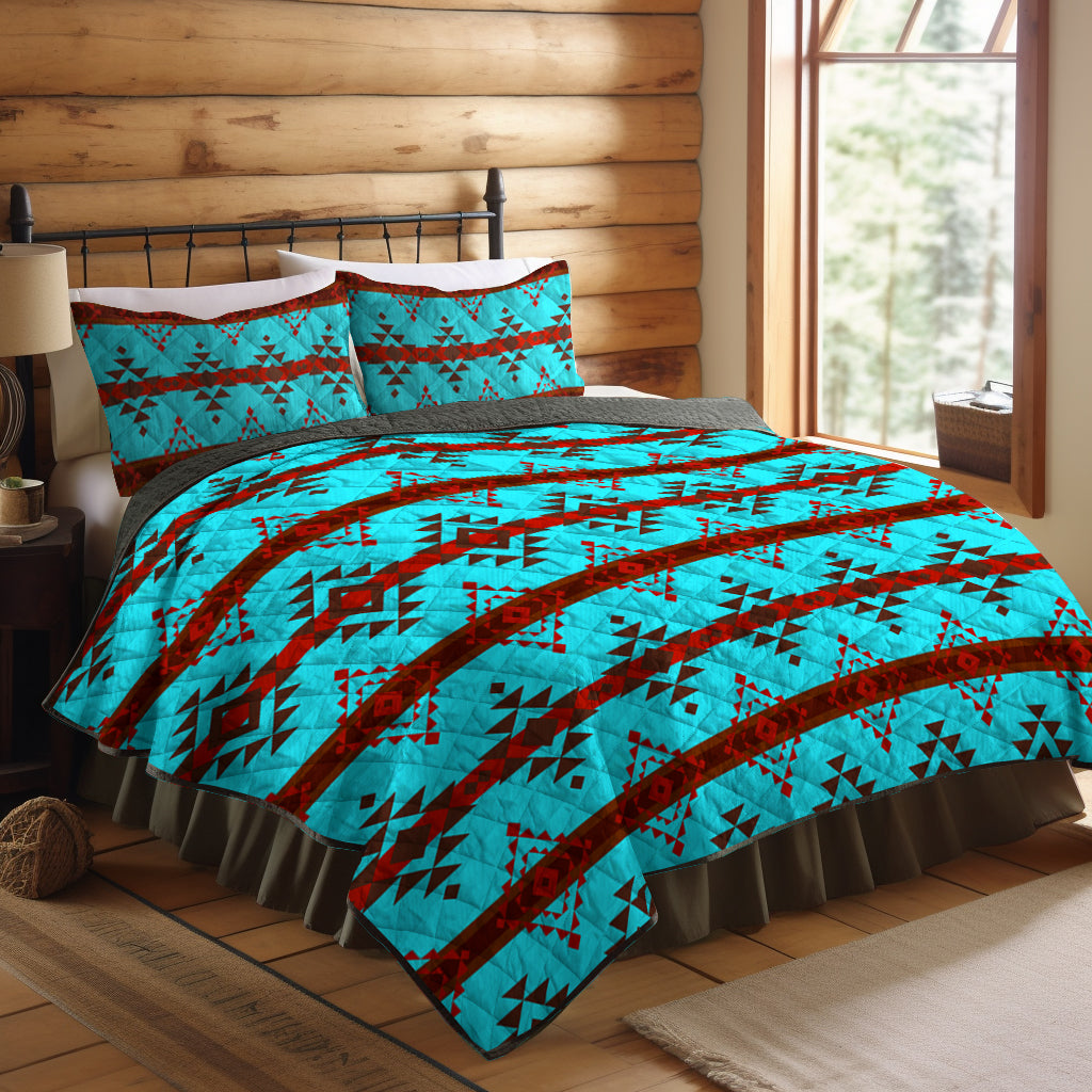 Rustic Southwestern Aqua Aztec CLM2110435B Quilt Bed Set