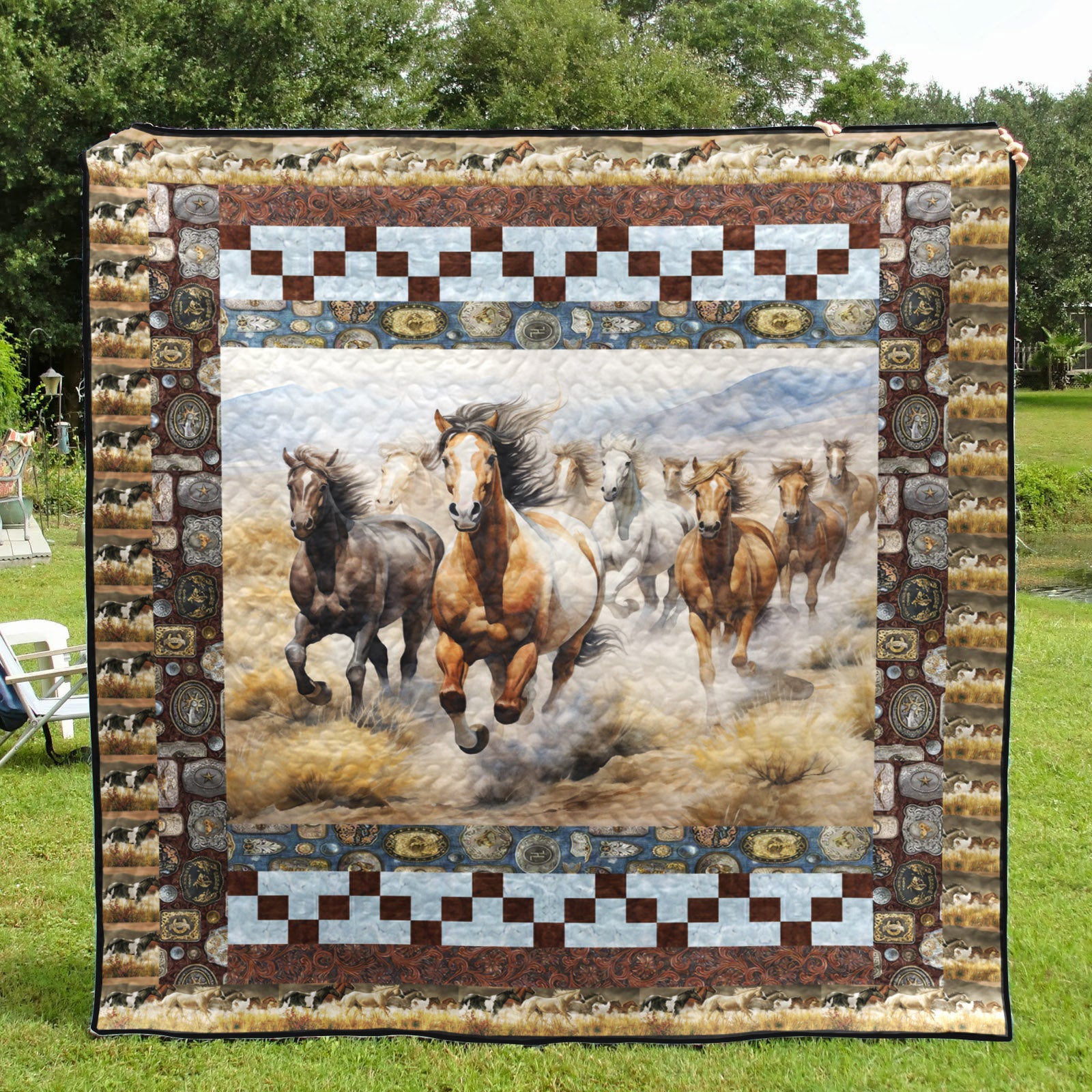 Vintage Horses CLD150694 Art Quilt