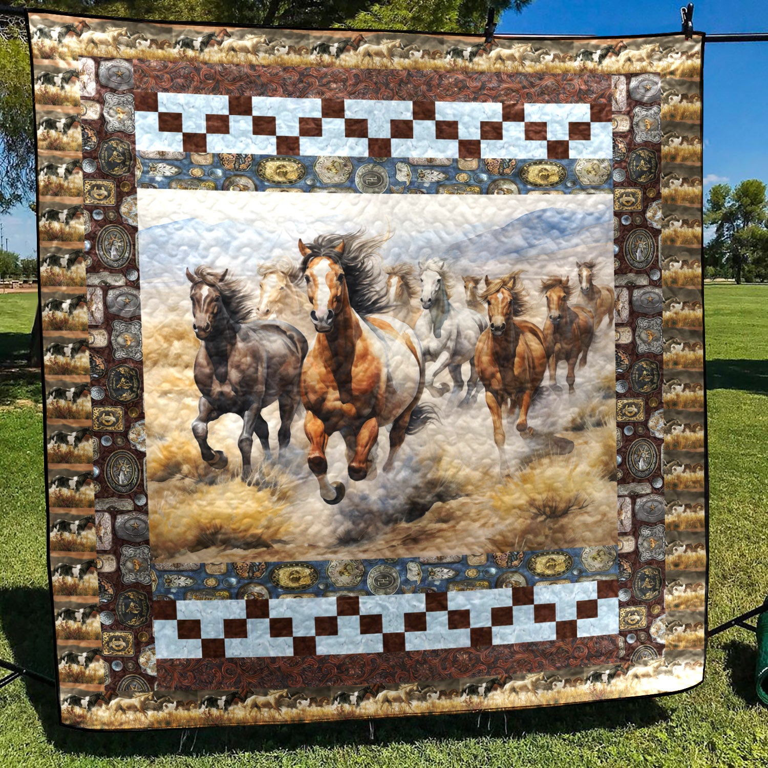 Vintage Horses CLD150694 Art Quilt
