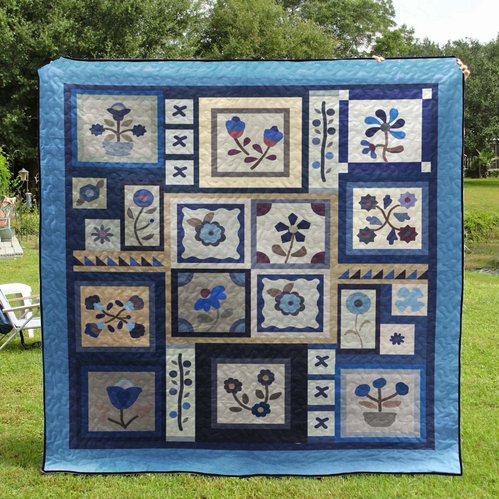 Blue Flower CLA2110049Q Art Quilt