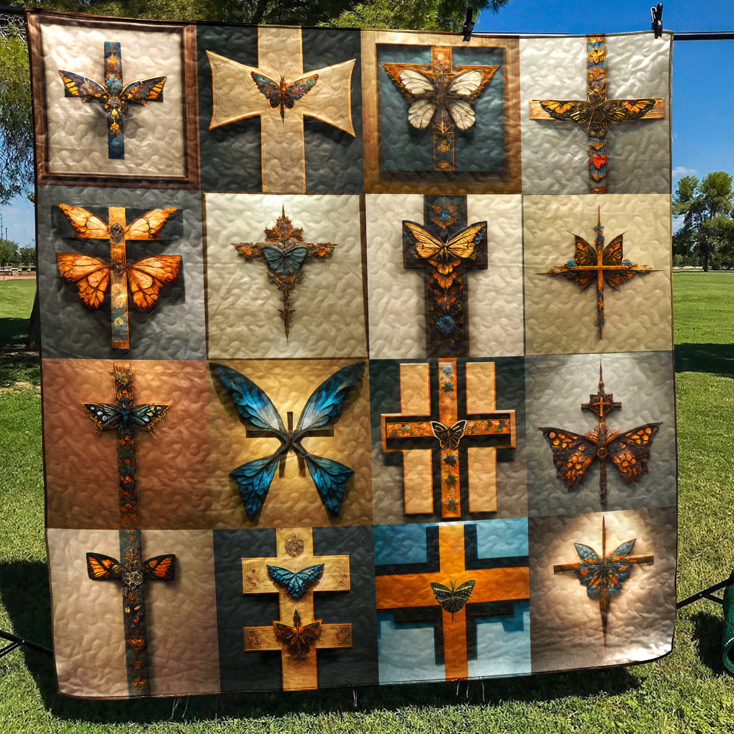 Butterfly Christian Cross Art Quilt TD220803Y