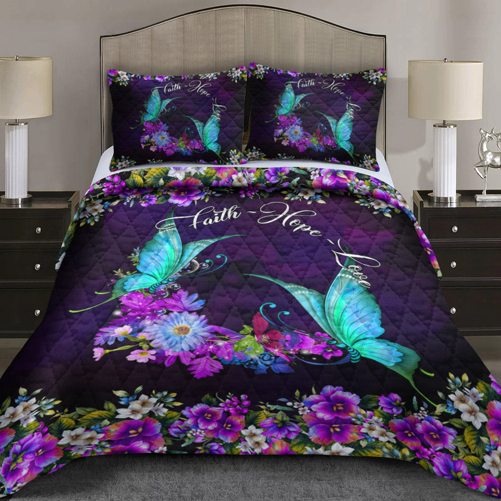 Butterfly Floral Quilt Bed Set HT240919