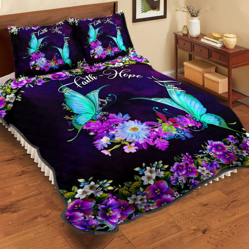 Butterfly Floral Quilt Bed Set HT240919