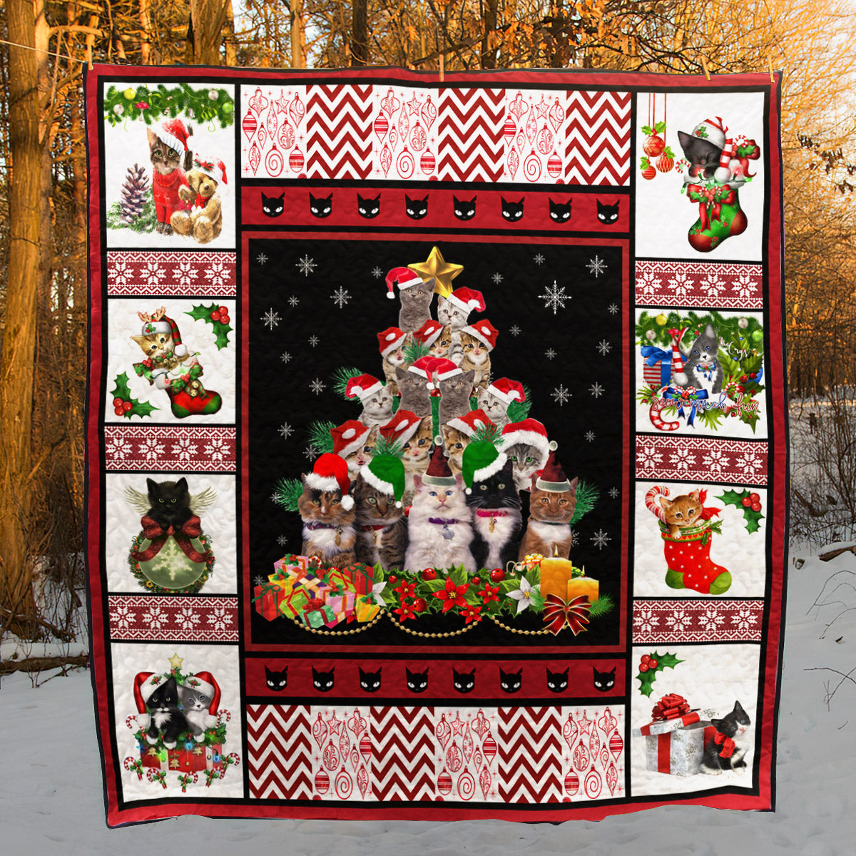 Cat Christmas CL15100077MDQ Art Quilt