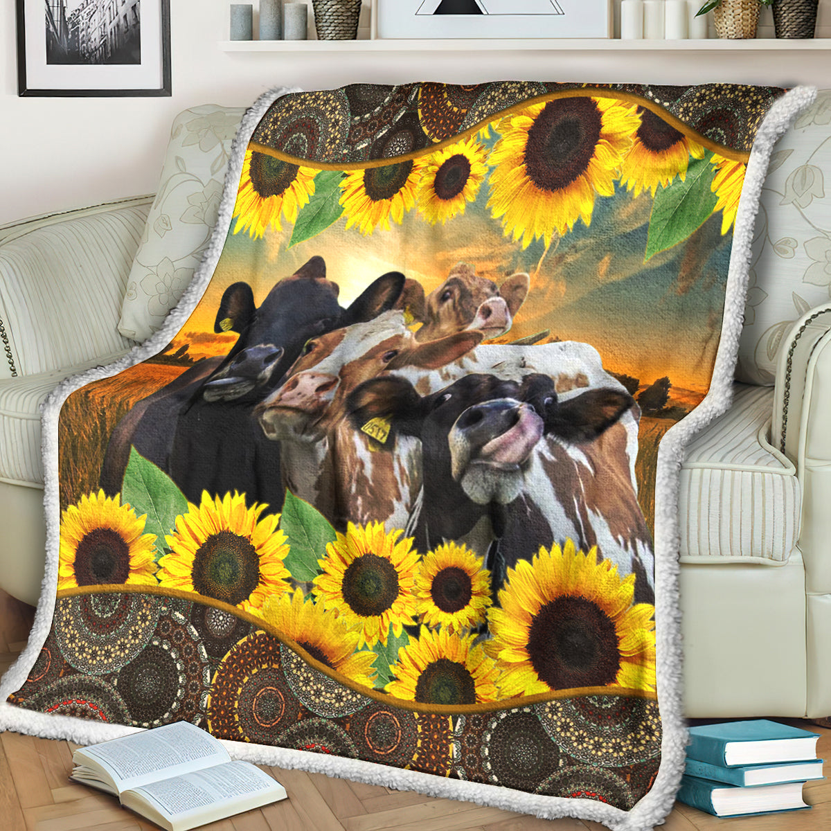Cow Sunflower HM161004D Sherpa Fleece Blanket