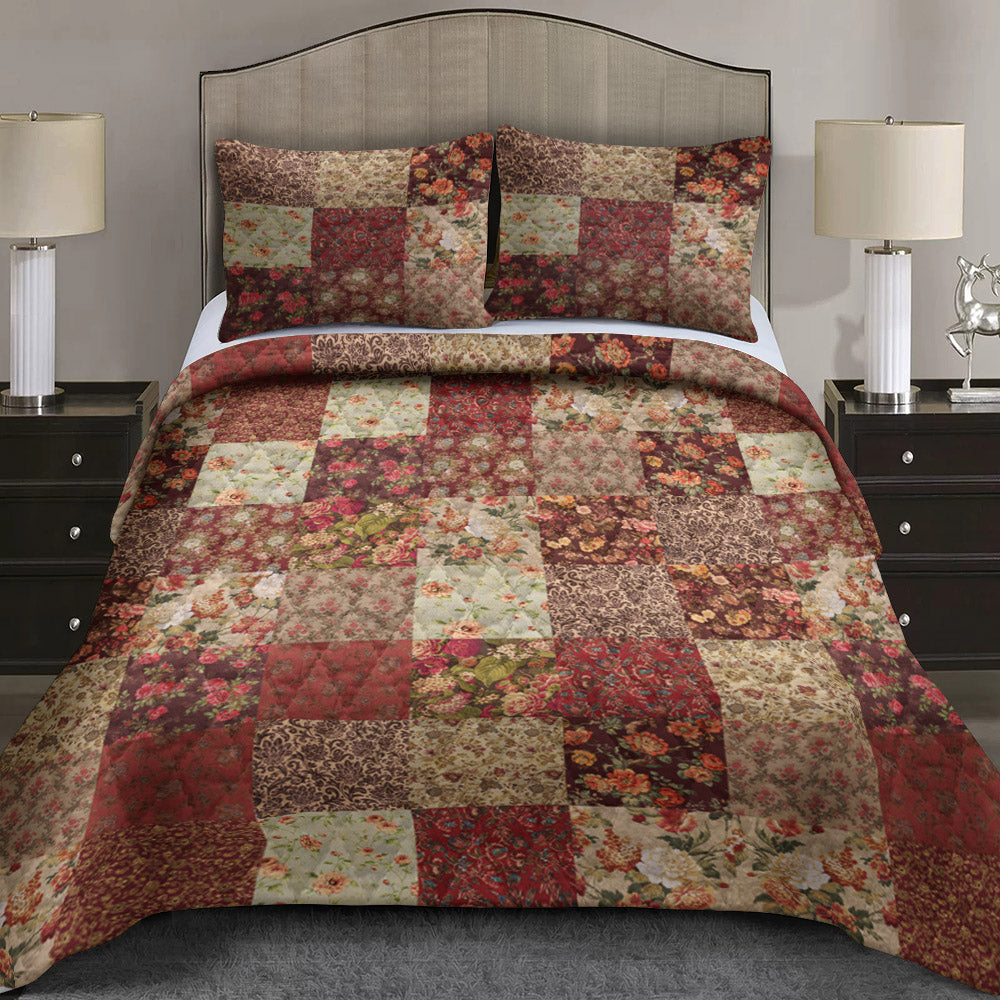 Cranberry Floral Patchwork CLA22101541B Quilt Bed Set