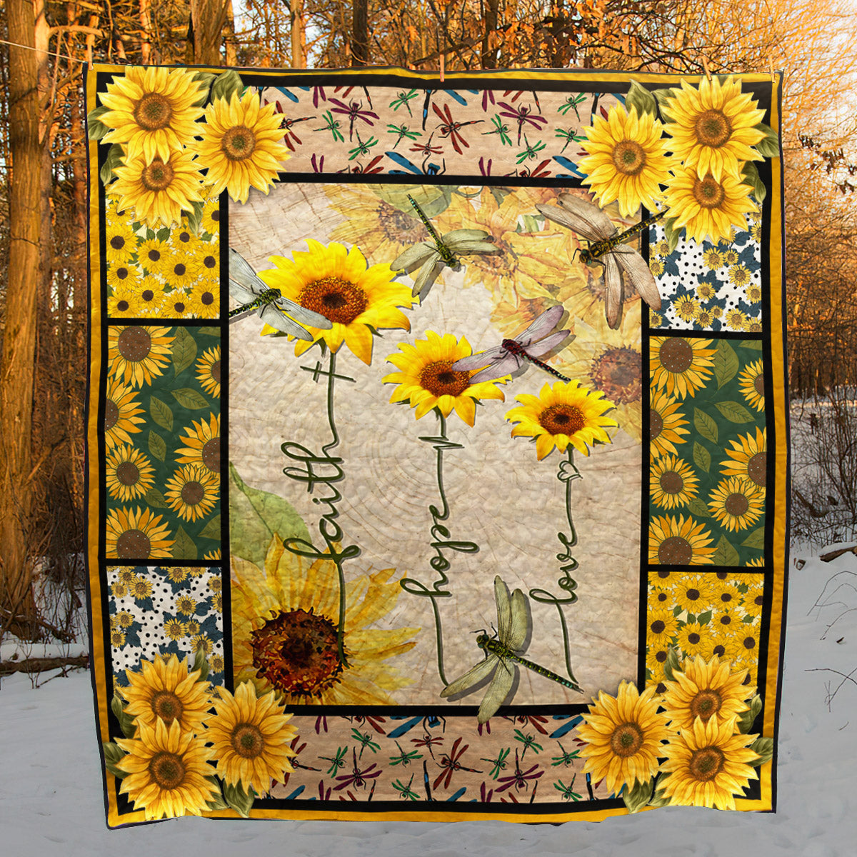 Faith Hope Love Dragonfly Sunflower Art Quilt TM041102