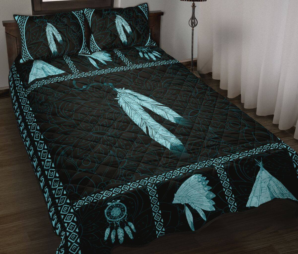 Native American Inspired Blue Quilt Bed Set CLH1009005