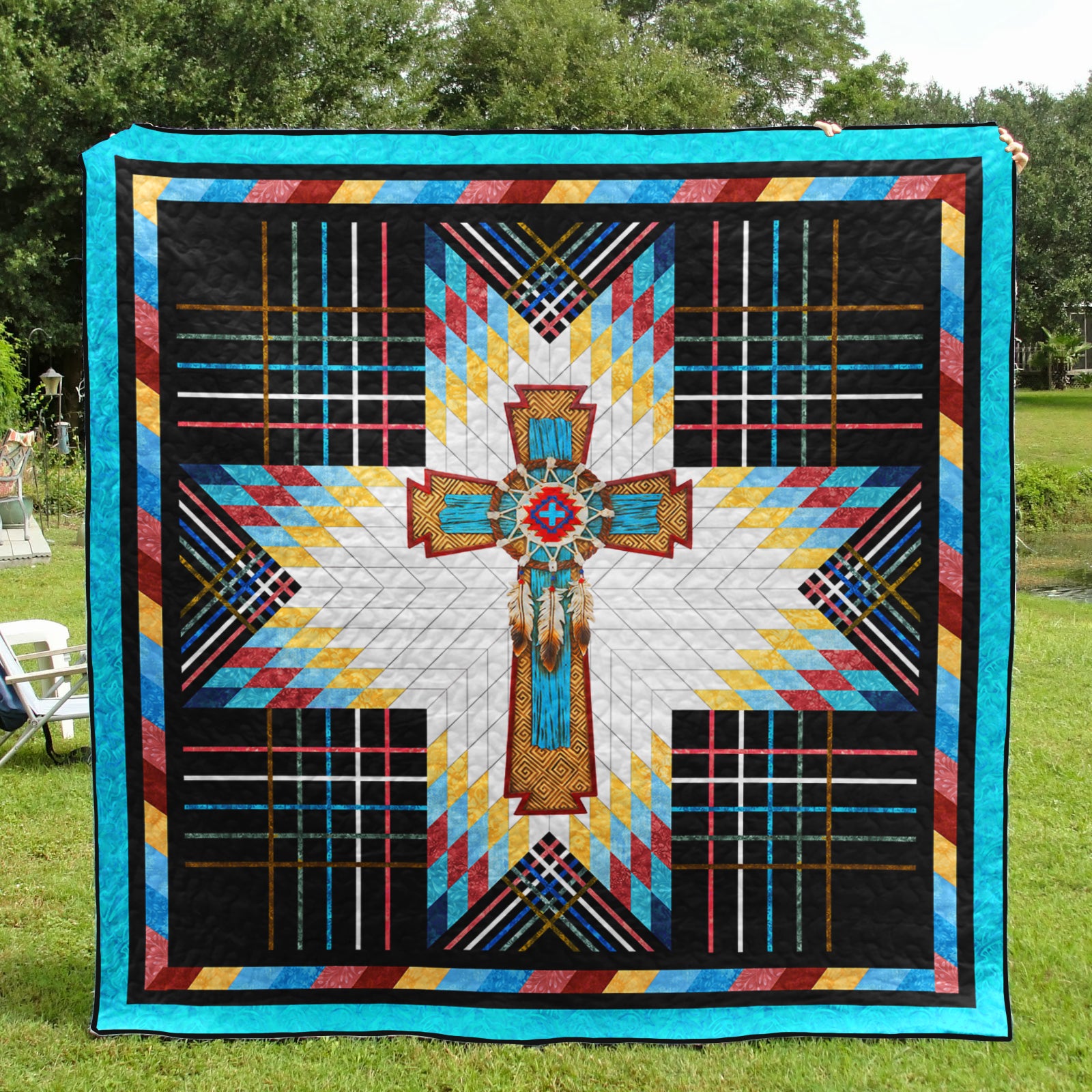Native American Inspired Christian Cross Art Quilt HN030607M