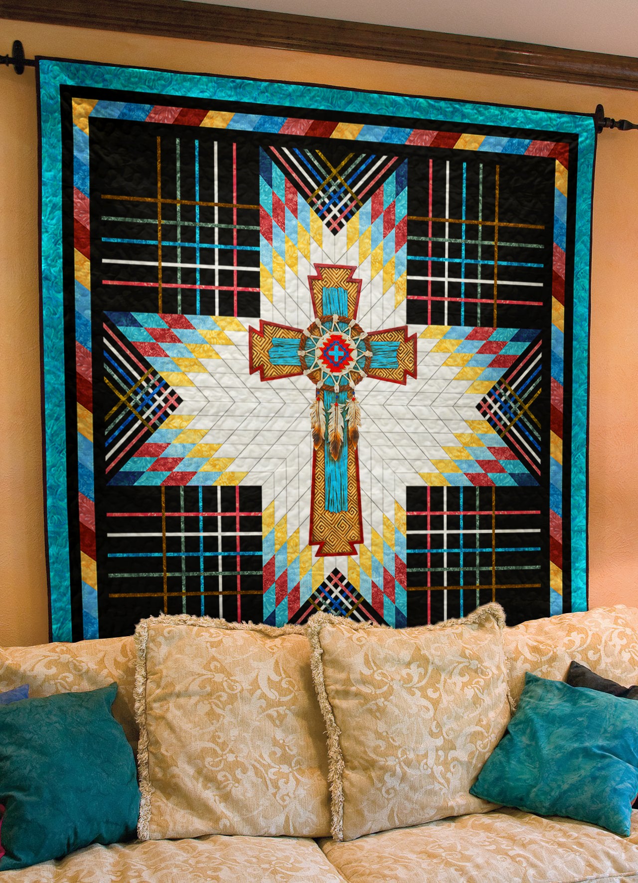 Native American Inspired Christian Cross Art Quilt HN030607M