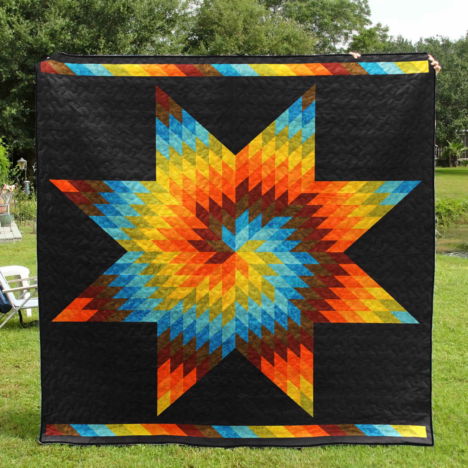 Native American Inspired Swirl Star Art Quilt HN300504M