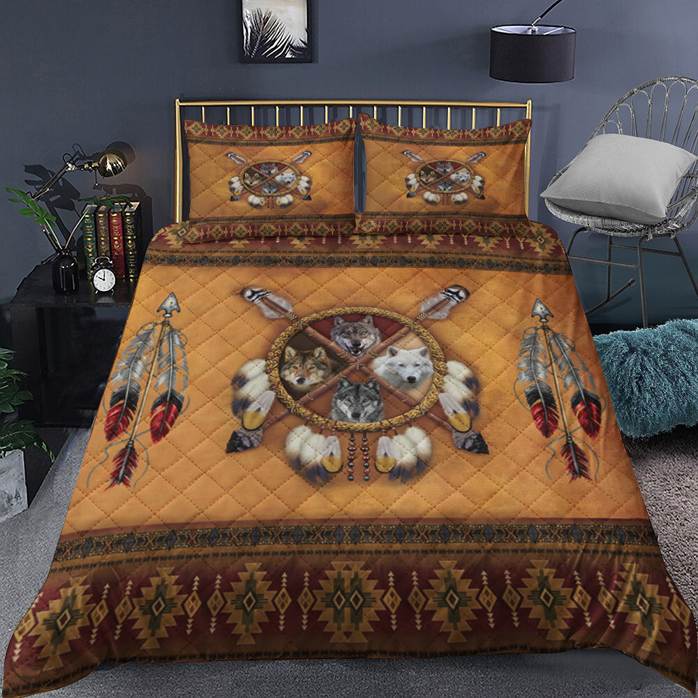 Native American Inspired Wolf Feather Quilt Bed Set MN0410004