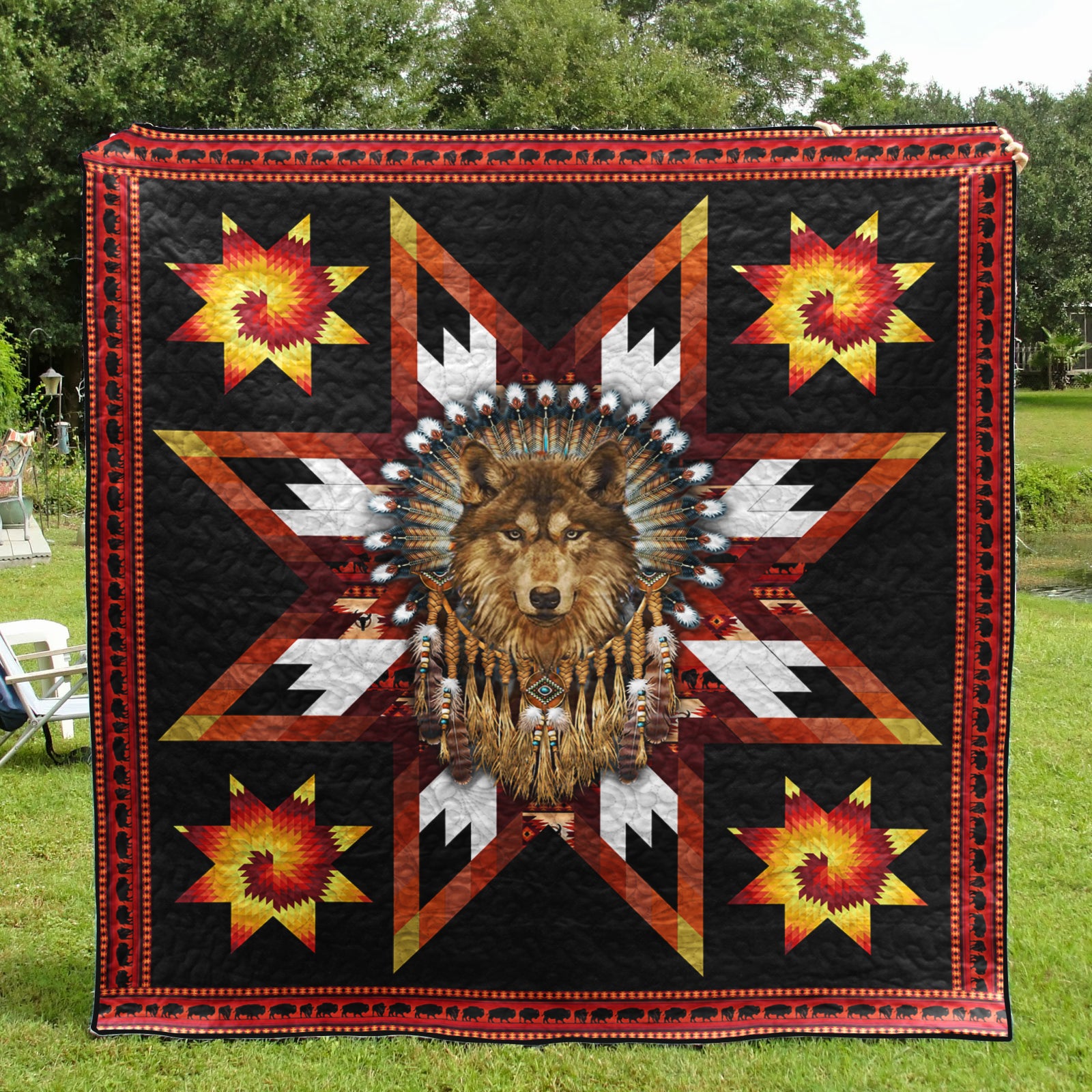Native American Inspired Wolf Art Quilt HN080402D