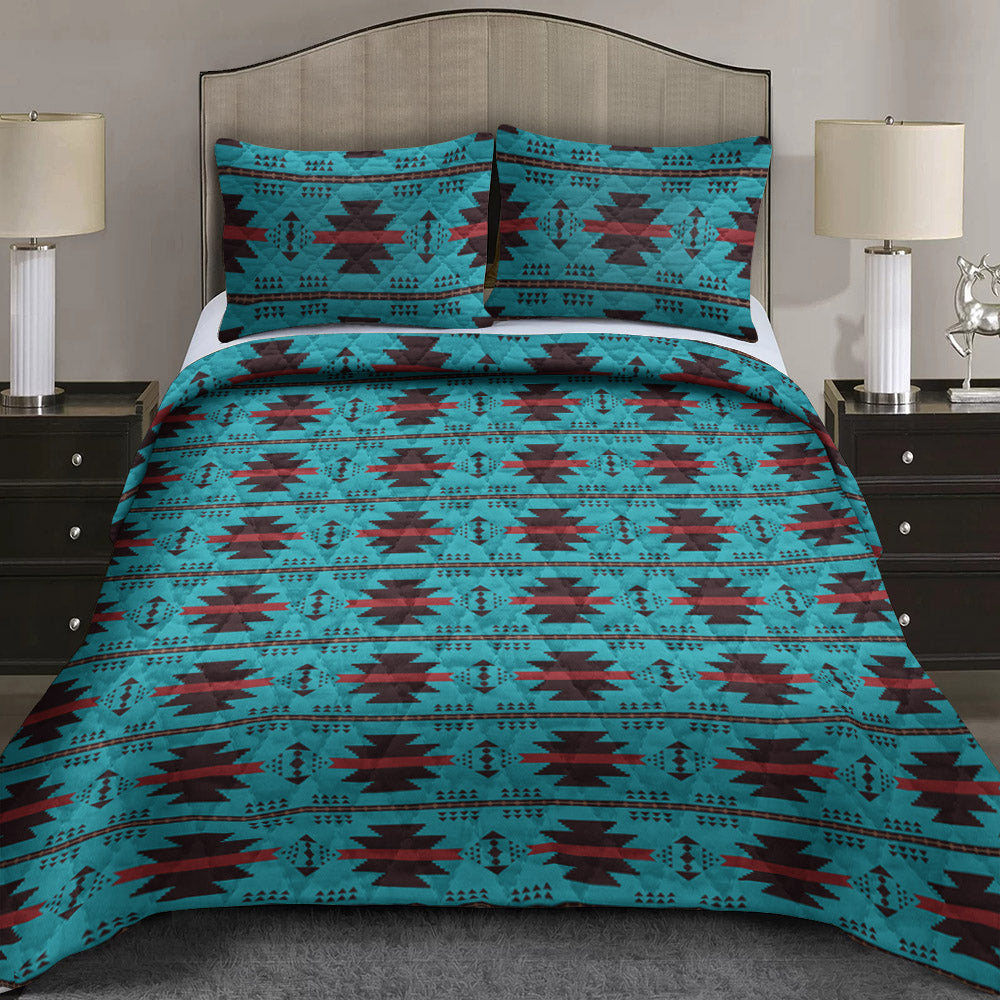 Rustic Southwestern Turquoise Aztec CLM211044 Quilt Bed Set