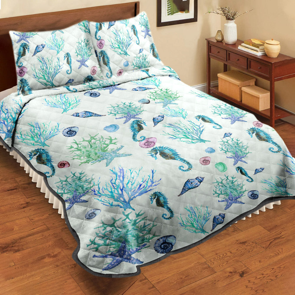 Seahorse Starfish Coral CLA0410236B Quilt Bed Set