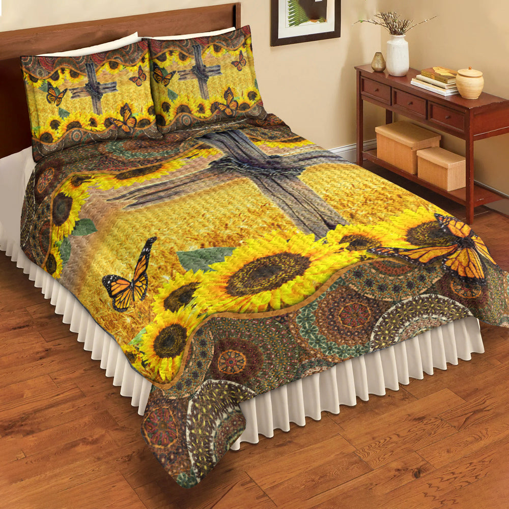 Sunflower Christian Cross Quilt Bed Set TL030607QS
