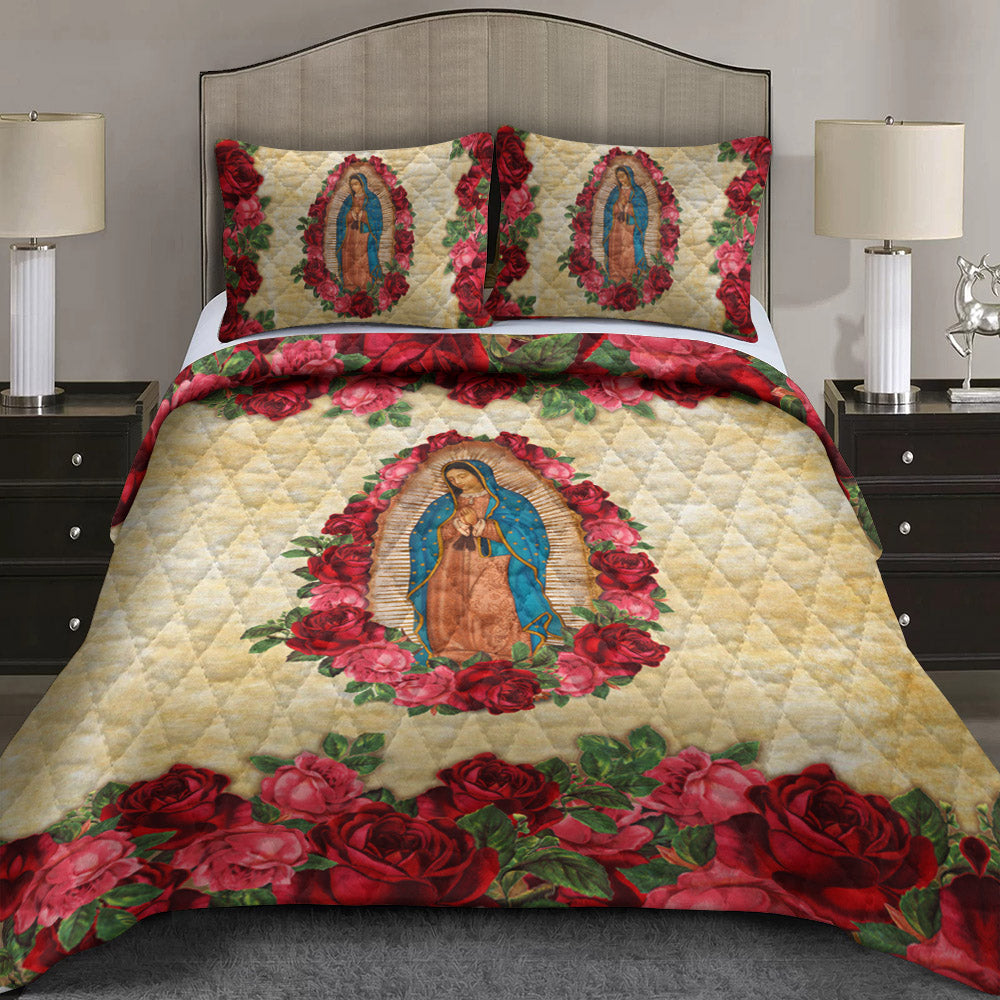 Virgin Guadalupe Flower Quilt Bed Set HN090904T