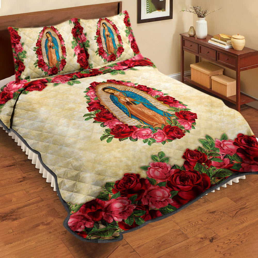 Virgin Guadalupe Flower Quilt Bed Set HN090904T