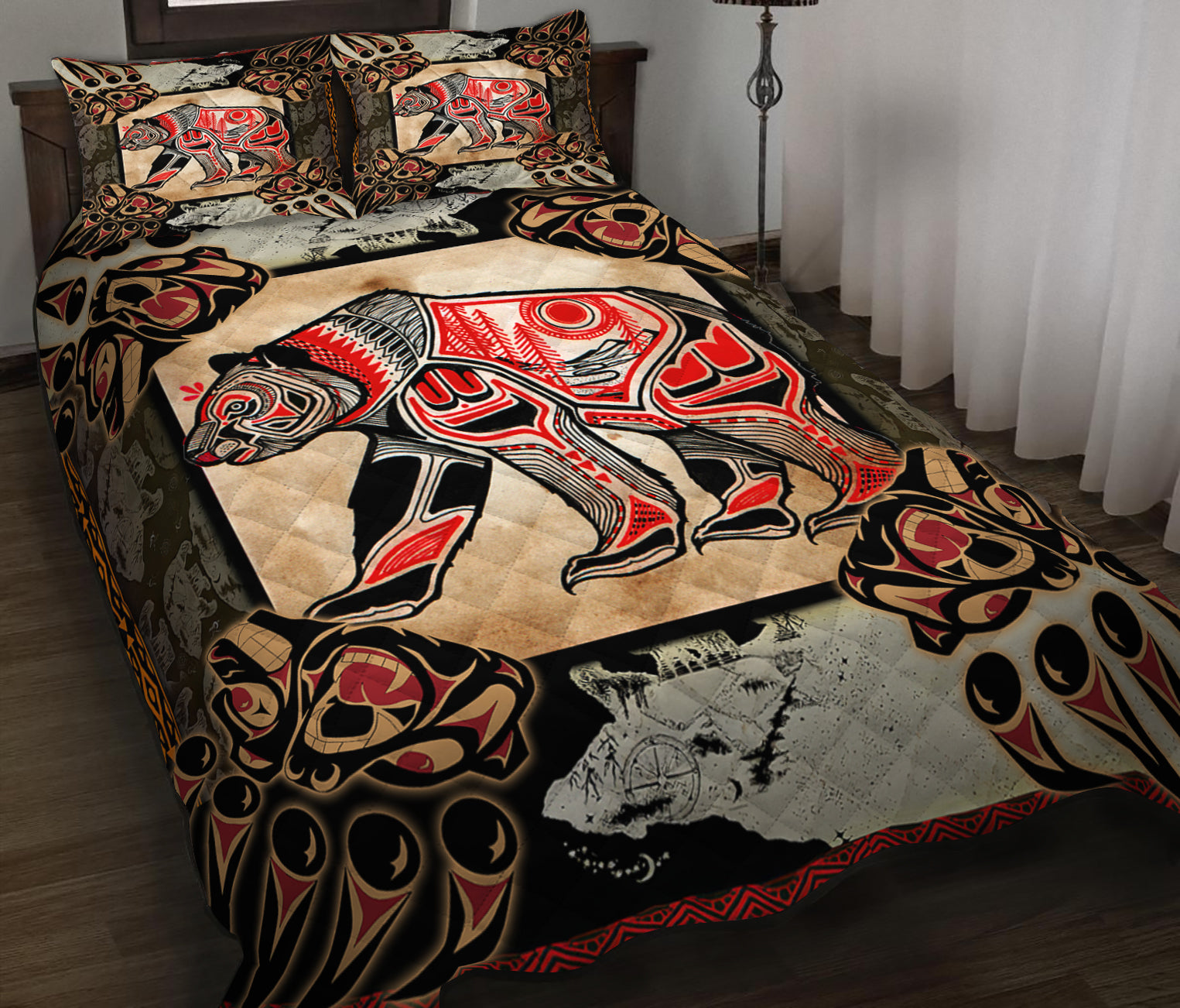 Native Bear Tattoo Quilt Bed Set HN140901T