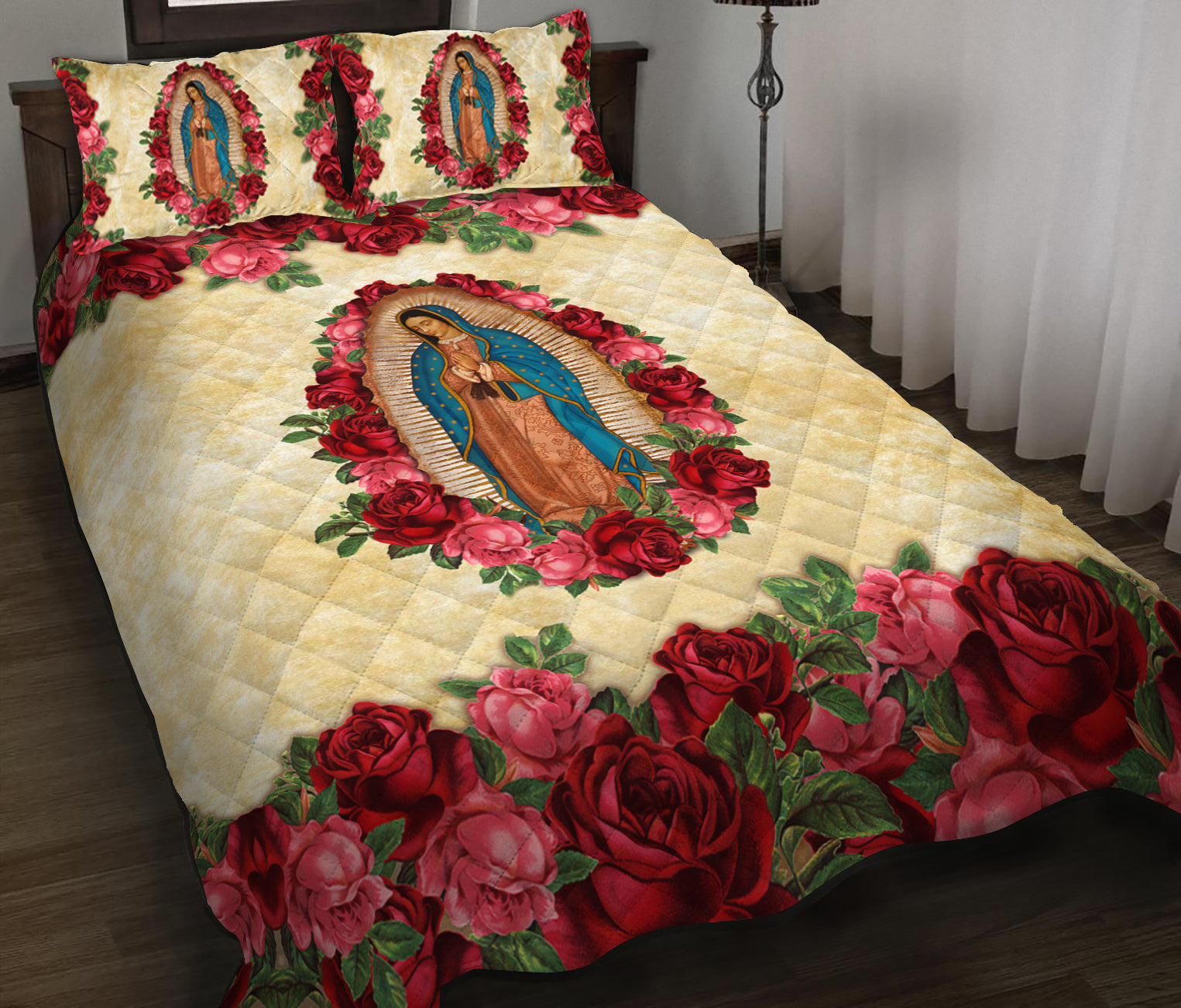 Virgin Guadalupe Flower Quilt Bed Set HN090904T