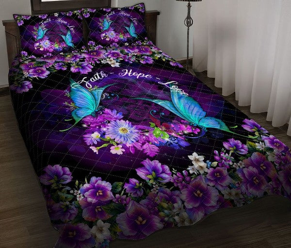 Butterfly Floral Quilt Bed Set HT240919